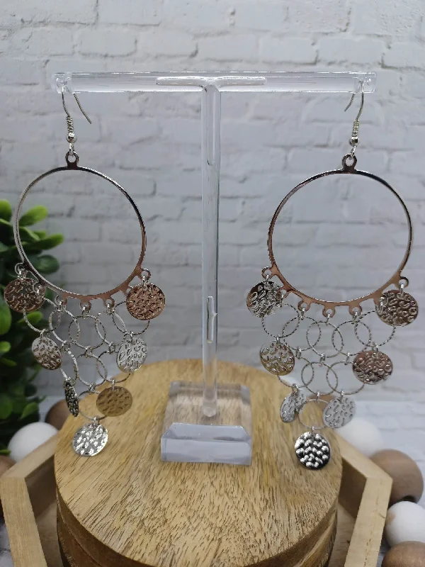 Christmas Cozy Handmade Decorations Silver Circle Earrings w/ Textured Circle Dangles Christmas Cozy Handmade Decorations Silver Circle Earrings w/ Textured Circle Dangles
