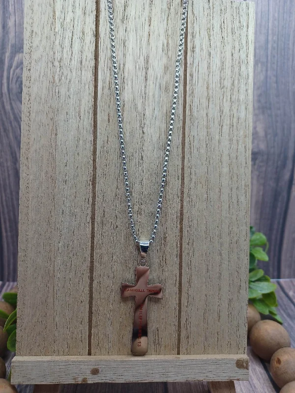 Christmas Family Traditions Silver Cross Baseball "I Can Do All Things Phillipppians 4:13" Necklace