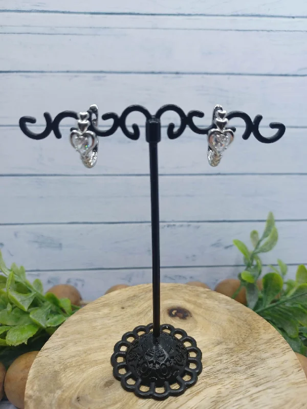 Christmas Fireplace Mantel Silver Heart Earrings