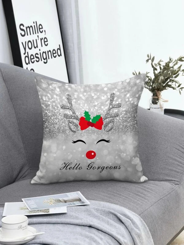 Christmas Scented Holiday Candles Silver "Hello Gorgeous" Reindeer Pillow Cover
