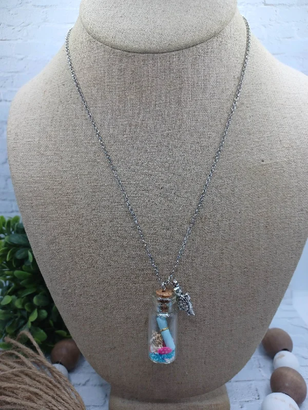 Christmas Icy Wonderland Silver Necklace w/ Message & Shells in a Bottle