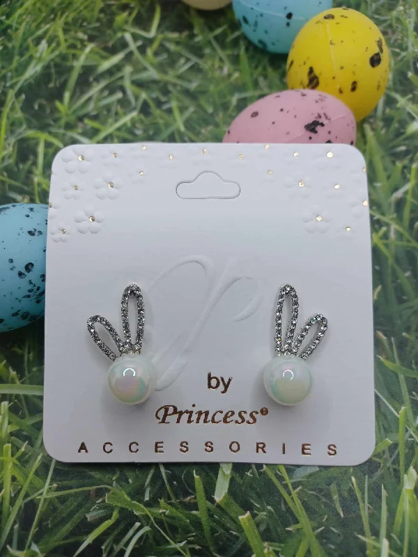 Christmas Festive Festivities Silver Pearl Iridescent & Rhinestone Studded Bunny Earrings Christmas Festive Festivities Silver Pearl Iridescent & Rhinestone Studded Bunny Earrings