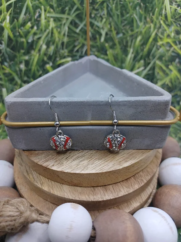Christmas Festive Festivities Silver Rhinestone Baseball Earrings
