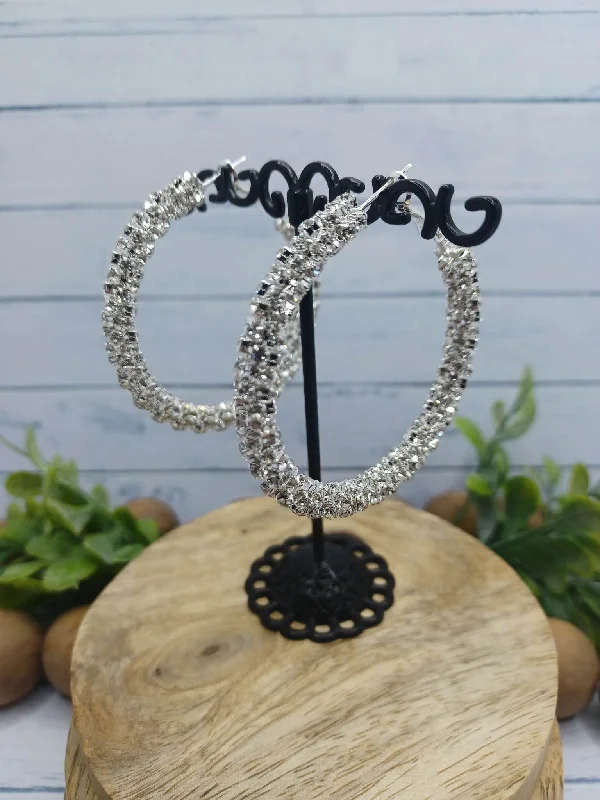 Christmas Church Service Silver Textured Hoop Earrings