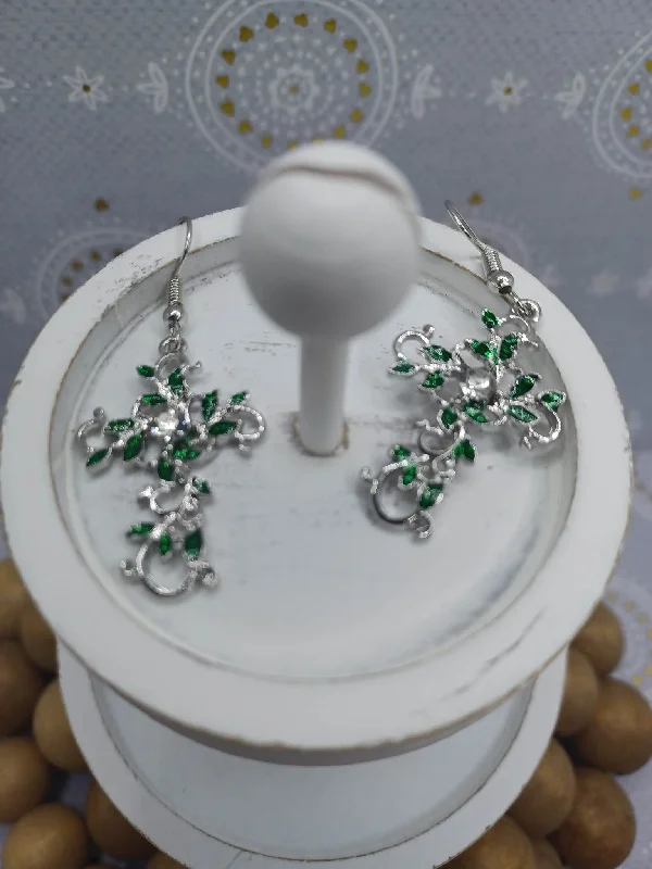 Christmas Holly Jolly Moments Silver Vinery Cross Earrings w/ White Rhinestones