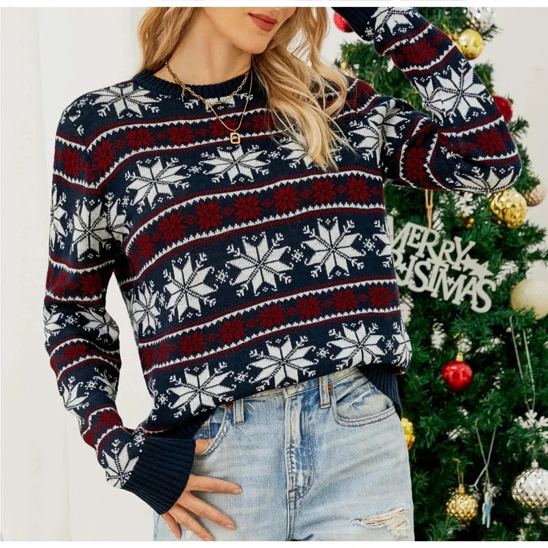 Christmas Peaceful Holiday Mornings Snowflake Jacquard Christmas Party Knitted Sweater Christmas Peaceful Holiday Mornings Snowflake Jacquard Christmas Party Knitted Sweater