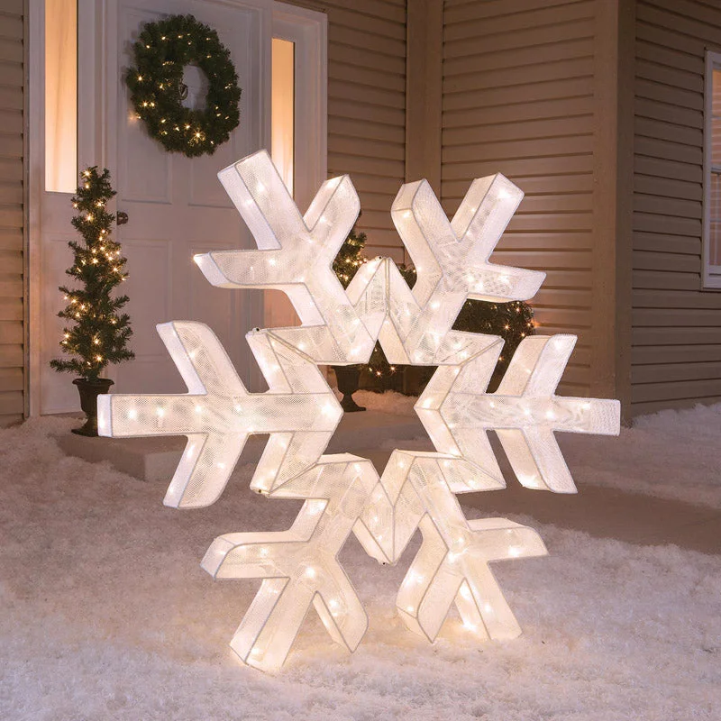 Christmas Fireplace Celebrations  LED Snowflake  Yard Art  White  1 pk Fabric