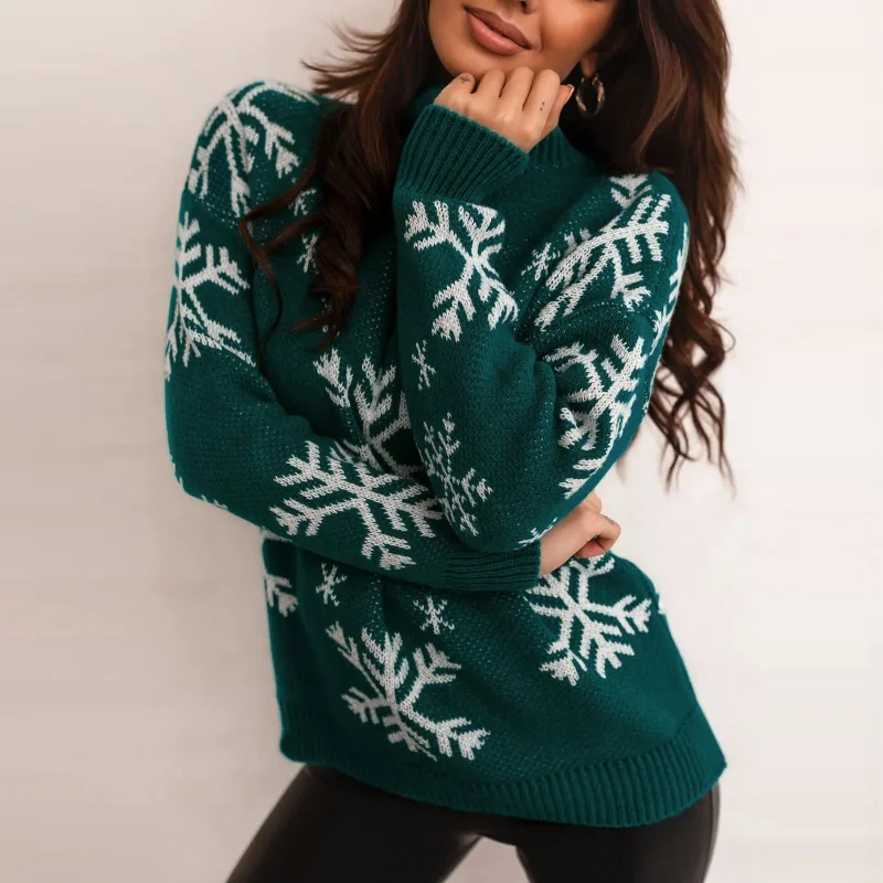 Christmas Winter Scenery Snowflake Print Oversized Christmas Sweater
