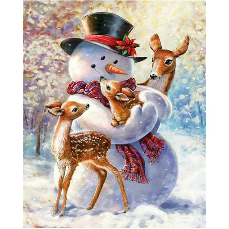 Christmas Glittering Snowy Roofs Snowman & Deer Christmas Gift Frame