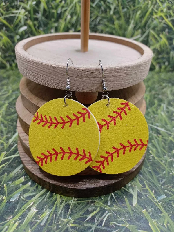 Softball Circle Shaped Earrings - Horizontal