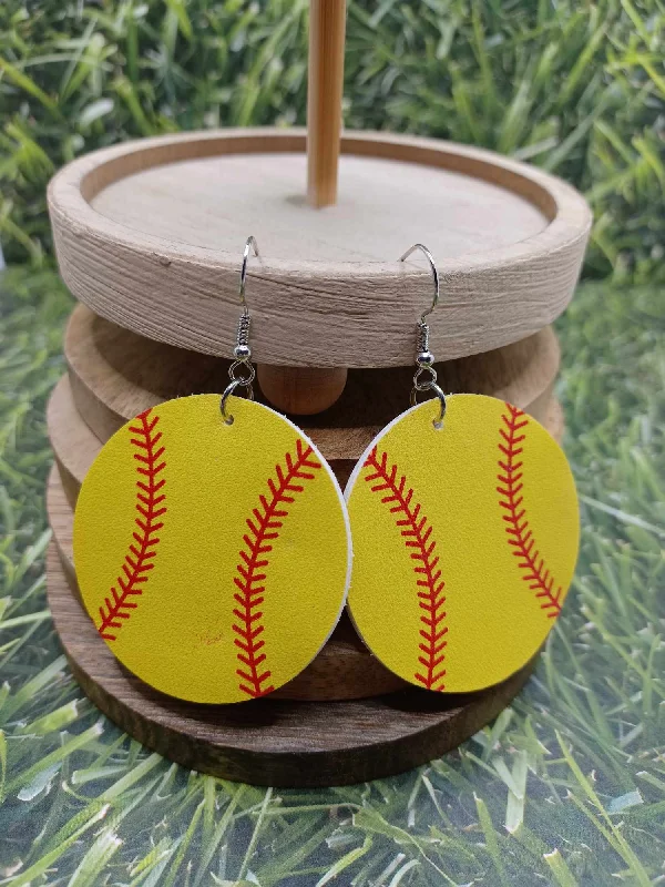 Softball Circle Shaped Earrings - Vertical