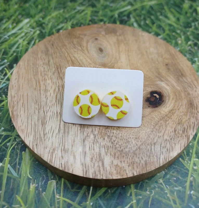 Softball Earrings w/ White Backing