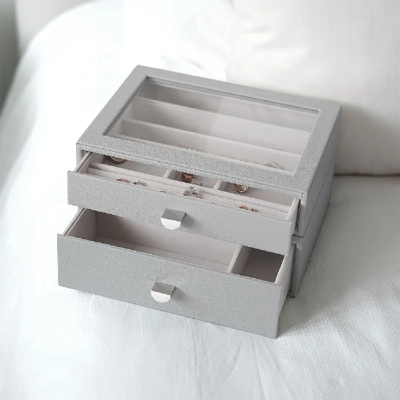 Santa Claus Stackers Pebble Grey Classic Jewellery Box - Set of 2 - 76059