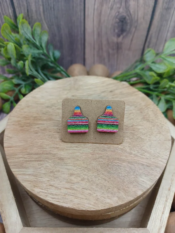 Christmas Shopping Striped Cow Tag Wooden Earrings