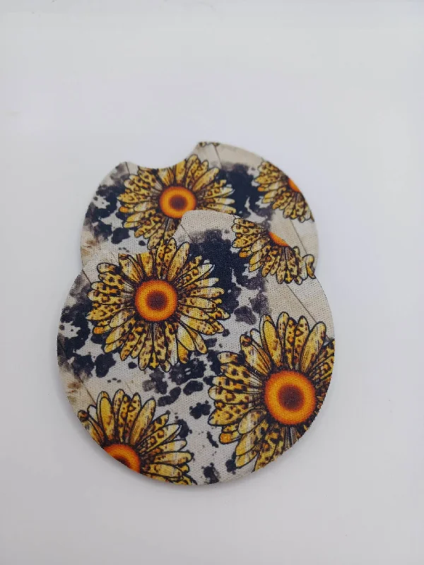 Christmas Fireplace Decor Sunflower Cow Print Car Coaster Set