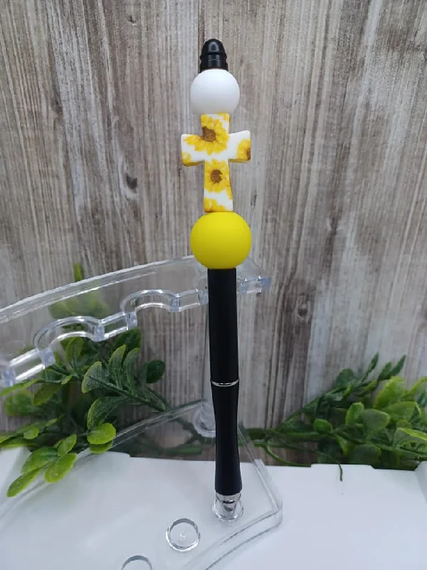 Christmas Twinkling Festive Lights Sunflower Cross Beaded Ink Pen