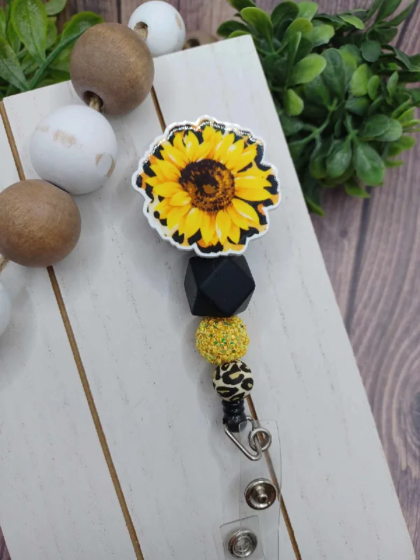 Sunflower Retractable Beaded Badge Reel