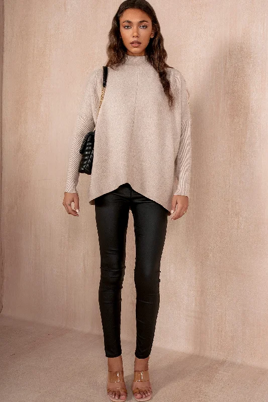 Christmas Fireside Hot Drinks Susanna Oatmeal Knit High Neck Jumper