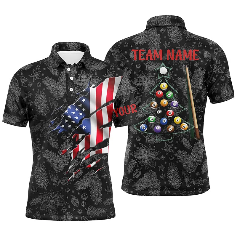 Personalized Christmas American Flag Billiard Men Polo Shirts Custom Patriotic Billiard Attire TDM0394 Personalized Christmas American Flag Billiard Men Polo Shirts Custom Patriotic Billiard Attire TDM0394