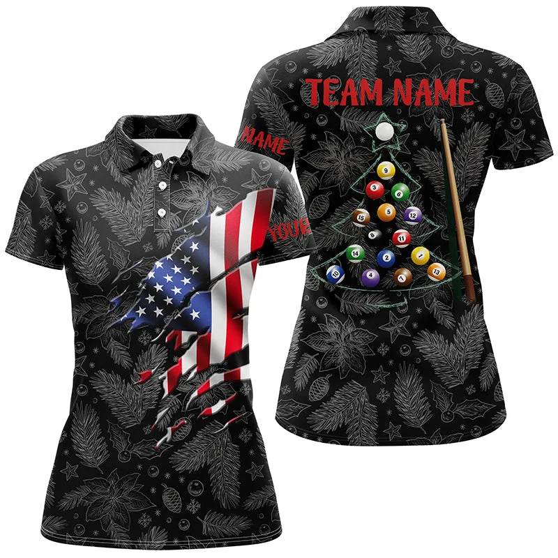 Personalized Christmas American Flag Billiard Women Polo Shirts Custom Patriotic Billiard Attire TDM0394 Personalized Christmas American Flag Billiard Women Polo Shirts Custom Patriotic Billiard Attire TDM0394
