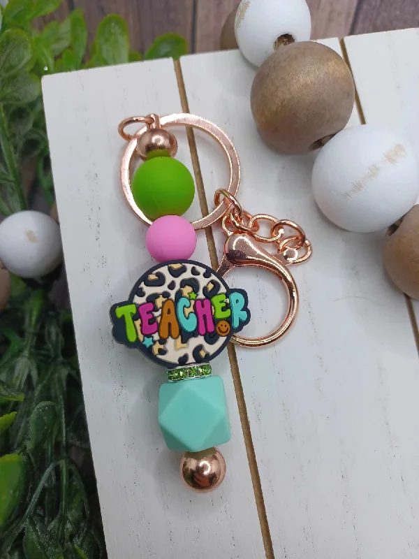 Teacher Colorful Leopard Beaded Keychain