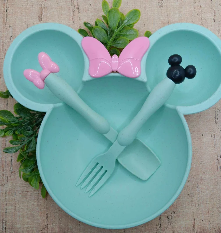 Christmas Gift Packing Station Teal Mouse Dish & Silverware Set