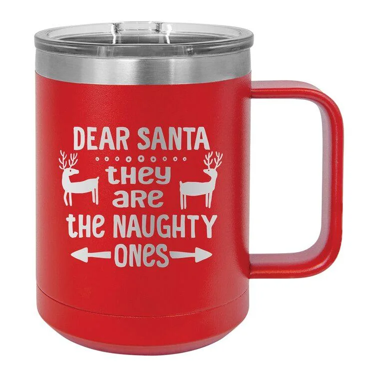Christmas Fireplace The Naughty Ones 15 oz Stainless Steel Travel Mug