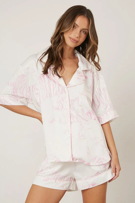 Christmas Frosted Christmas Trees Tiger Print White Pajama Top
