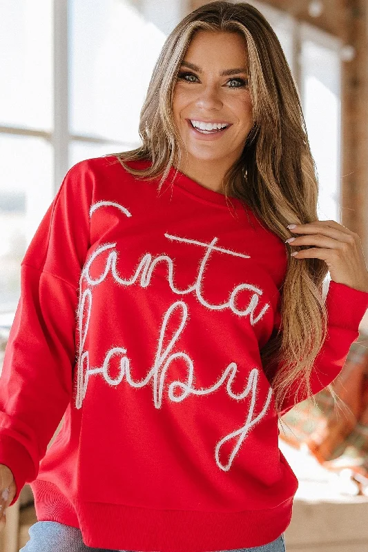 Christmas Traditional Holiday Feasts Tinsel Santa Baby Graphic Sweatshirt | S-2XL