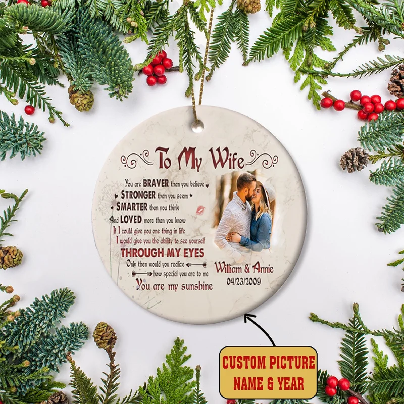 To My Wife Ornament - Personalized Photo Christmas Ornament for Wife, Couple Ornament, First Christmas Marriage| NOM168 To My Wife Ornament - Personalized Photo Christmas Ornament for Wife, Couple Ornament, First Christmas Marriage| NOM168