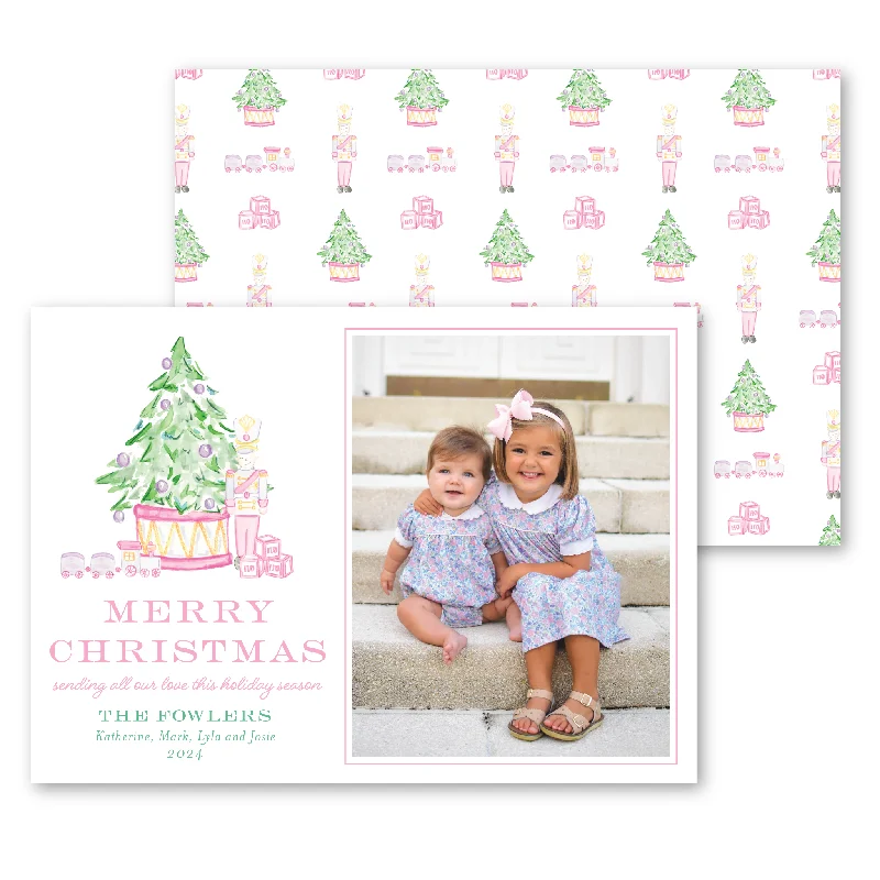 Christmas Cheer Toy Soldier Holiday Card | Horizontal - Pink