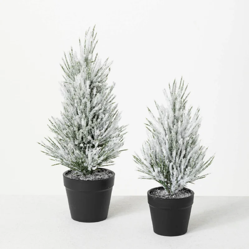 Christmas Baking Flocked Tabletop Pine Tree Set