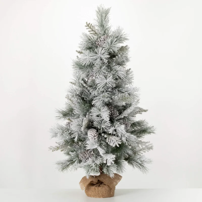 4' Sullivans Flocked Pine Tree In Burlap, Green Christmas Tree