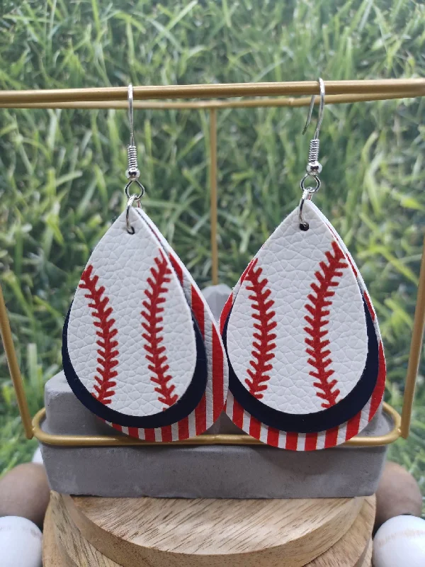 Christmas Classic Fireplace Setting Tripled Layered Leather Baseball Earrings
