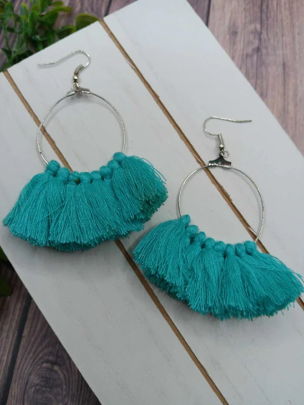 Christmas Snowflake Magic Turquoise Tassel Style Earrings