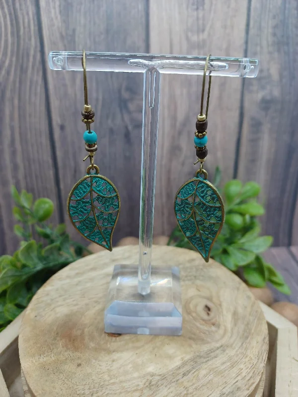 Christmas Joy Turquoise & Wooden Beaded Earrings