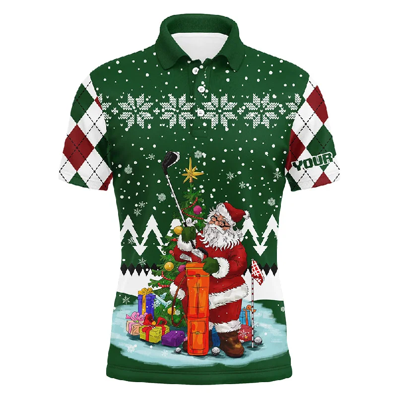 Ugly Christmas green argyle pattern golf shirt custom Mens golf polo shirt Santa Golfer Christmas gift NQS6542 Ugly Christmas green argyle pattern golf shirt custom Mens golf polo shirt Santa Golfer Christmas gift NQS6542