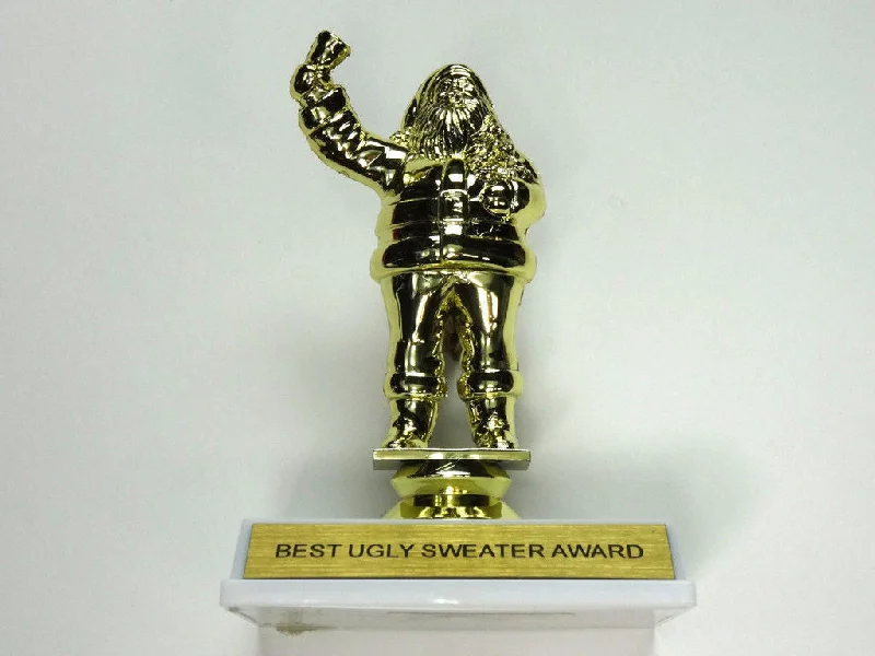 Christmas Cozy Handmade Decorations Ugly Sweater Award Trophy with Santa  5" tall