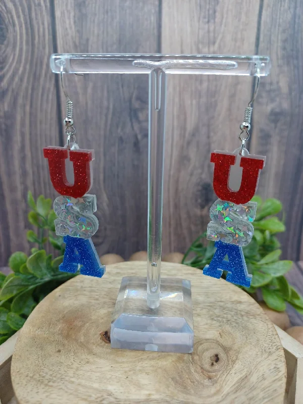 Christmas Wrapping USA Red, White, & Blue Acrylic Earrings
