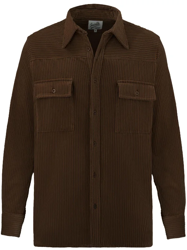 Christmas Gift Packing Station Vintage Style Camping Over Shirt - Brown Corduroy