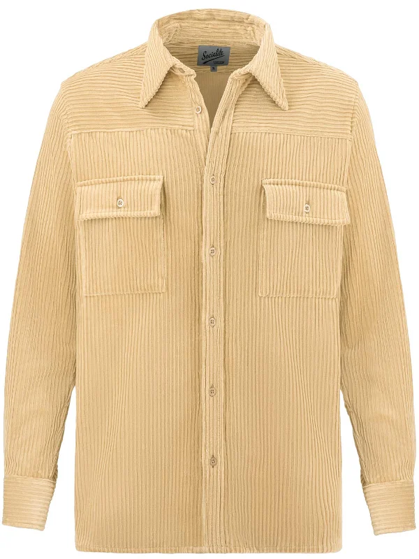 Christmas Traditional Holiday Feasts Vintage Style Camping Over Shirt - Stone Corduroy Christmas Traditional Holiday Feasts Vintage Style Camping Over Shirt - Stone Corduroy