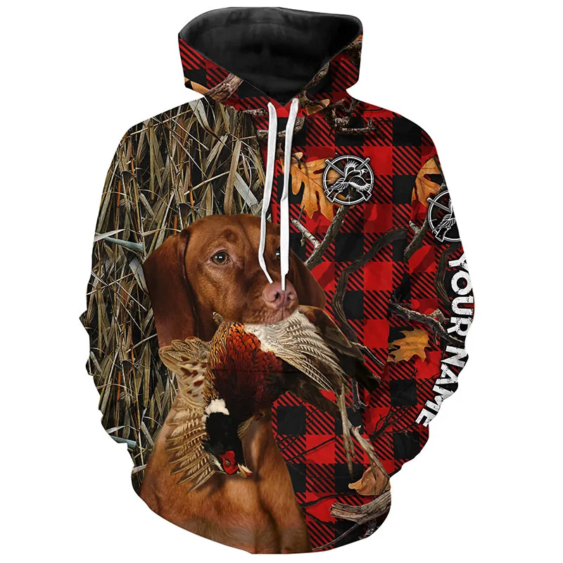 Vizsla Hunting Dog Red Plaid Fall Camo Custom Name all over printing Shirts, Vizsla Hunting Dog Gifts FSD4229 Vizsla Hunting Dog Red Plaid Fall Camo Custom Name all over printing Shirts, Vizsla Hunting Dog Gifts FSD4229