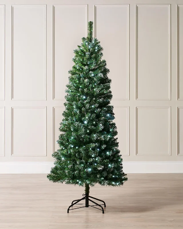 Christmas Glittering Snowy Roofs Pre-Lit Slim Frosted Christmas Tree, 6 ft