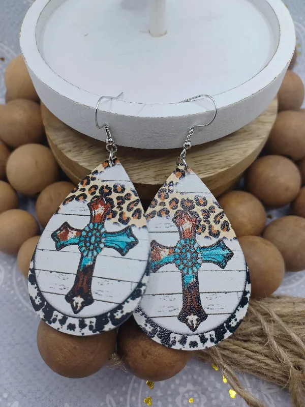 Christmas Jolly Time Western Themed Cross Earrings