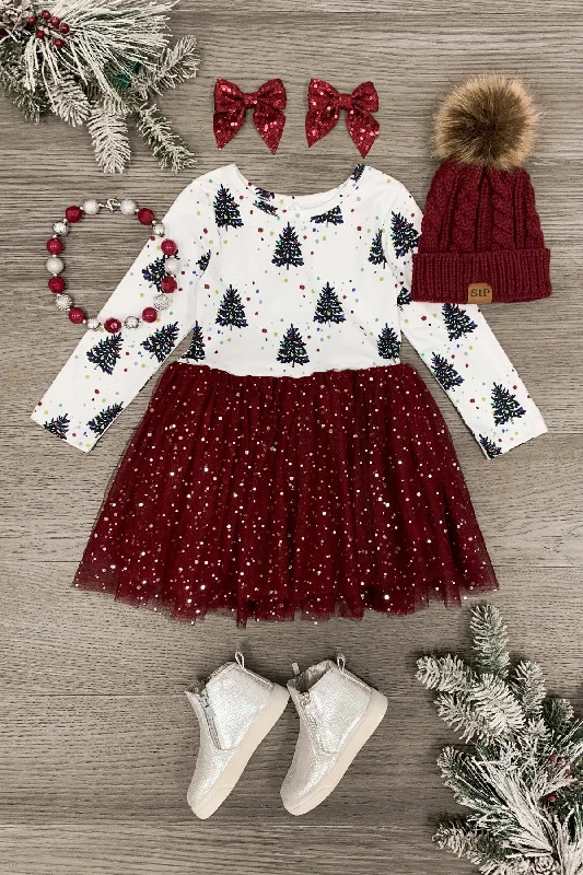 Christmas Holiday Street Decorations Burgundy Christmas Tree Tutu Dress