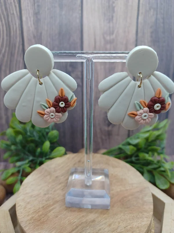 Christmas Festive Santa Hats White Clay Style Earrings w/ Floral Embellishment