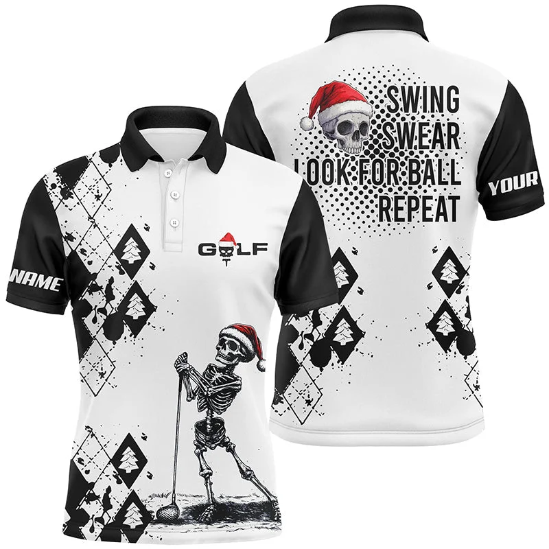 Mens golf polo shirts custom black white argyle swing swear look for ball repeat Christmas skull shirt NQS6602 Mens golf polo shirts custom black white argyle swing swear look for ball repeat Christmas skull shirt NQS6602