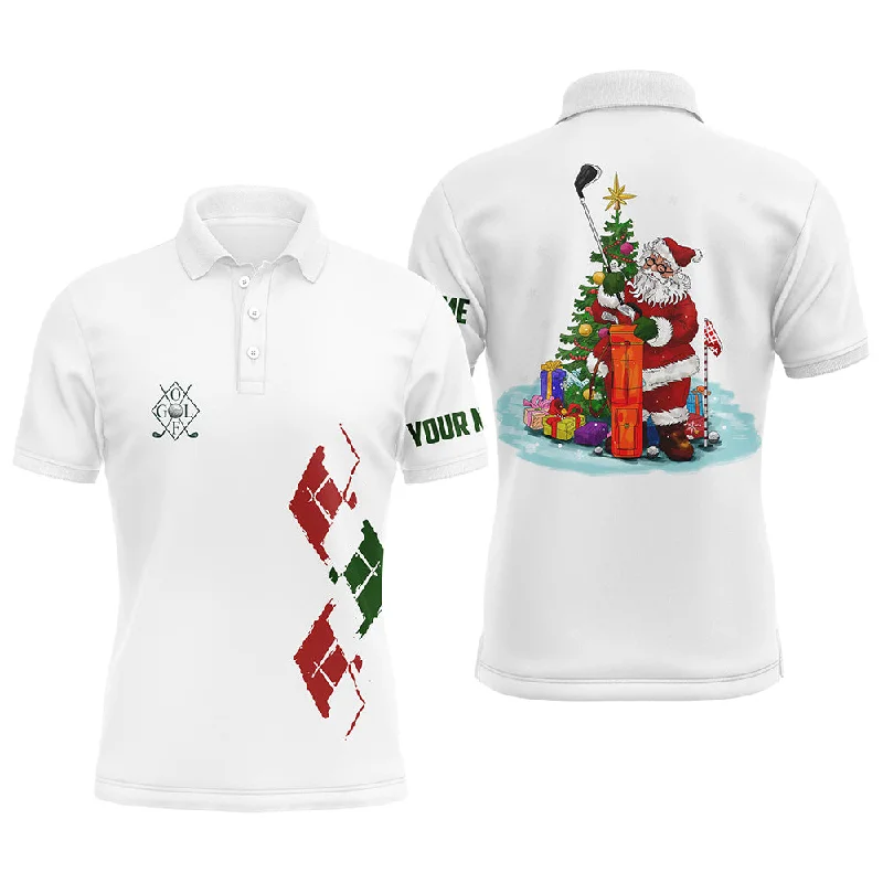 White Mens golf polo shirts custom green red Christmas Santa shirt for mens, Christmas golf gifts NQS6597 White Mens golf polo shirts custom green red Christmas Santa shirt for mens, Christmas golf gifts NQS6597
