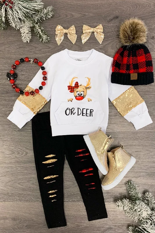 Christmas Magical Holiday Atmosphere White "Oh Deer" Legging Set