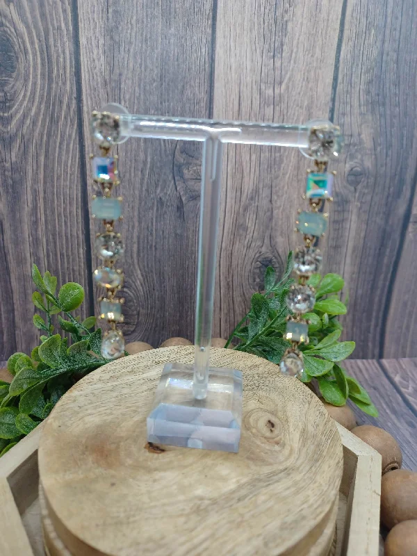Festive Season White Opal, Rhinestone, & Mermaid Rhinestone Earrings